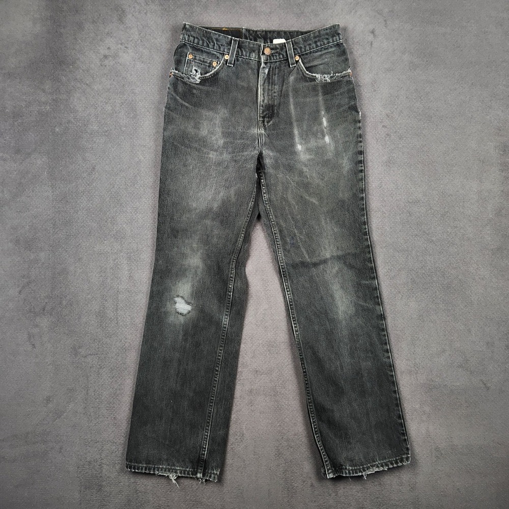Vintage Levis 517 Bootcut Jeans Womens 10 30x30 Black Slim Fit Thrashed USA Made